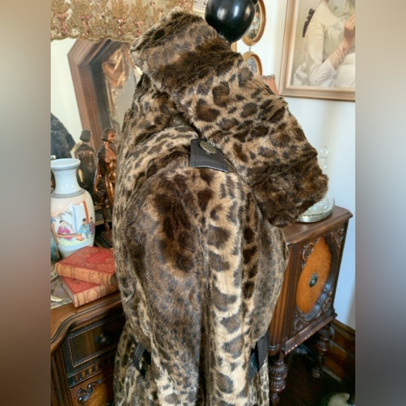 Vintage Amazing Sexy Classy Boho Soft Faux Fur Leopard Print High Collared Coat - Picture 12 of 16